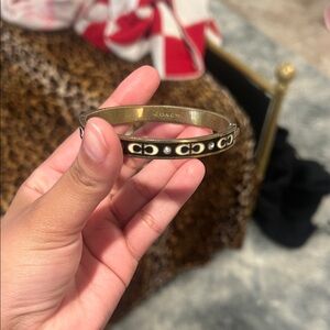 Coach Gold-Tone Black Accent Logo Hinged Bangle Bracelet